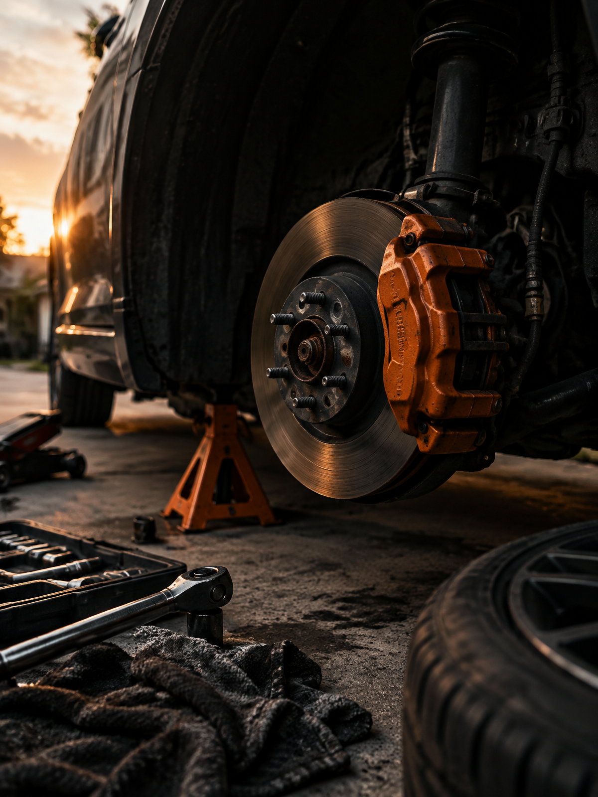 Brake service in progress