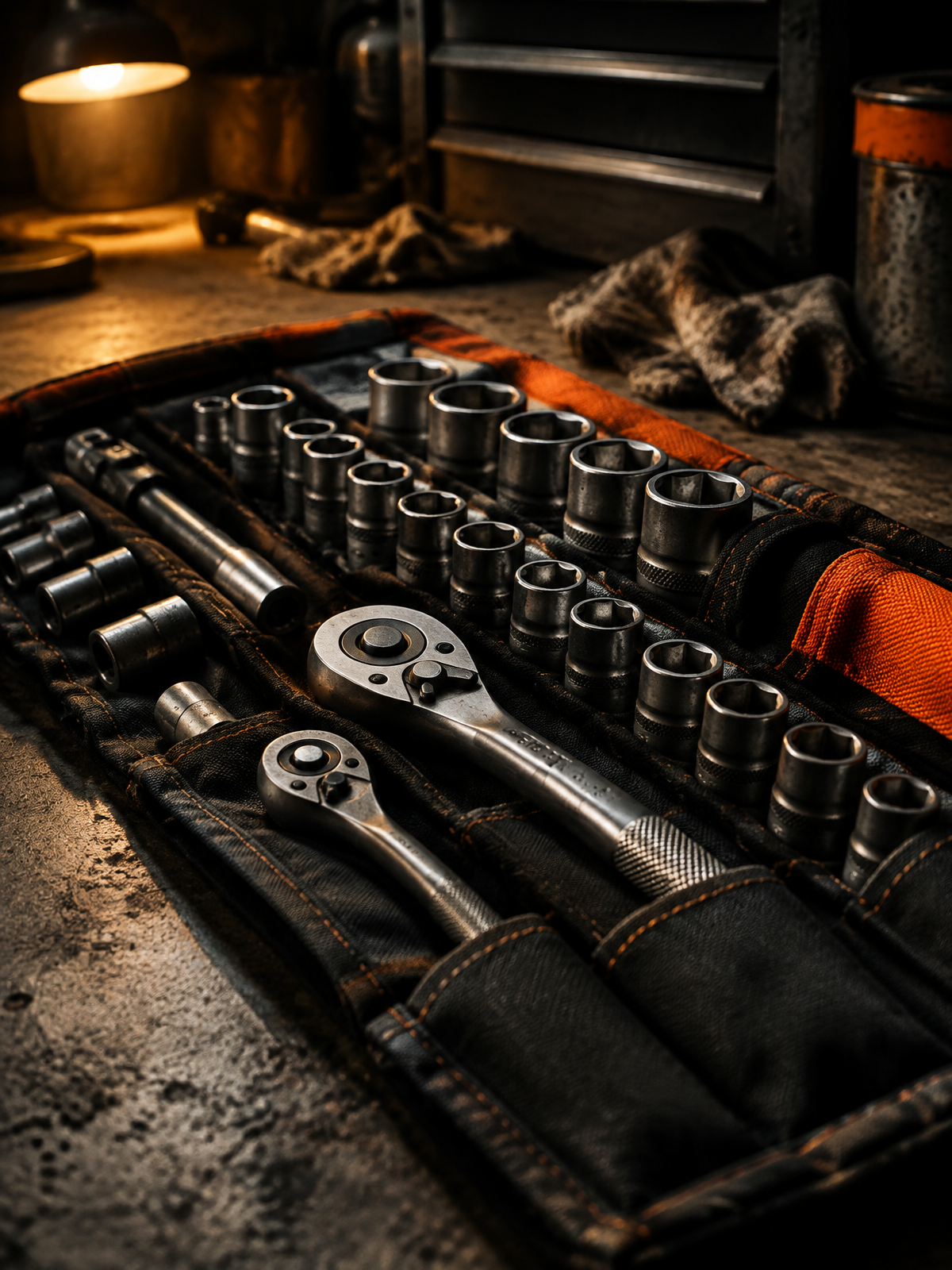 Sockets arranged in a tool roll