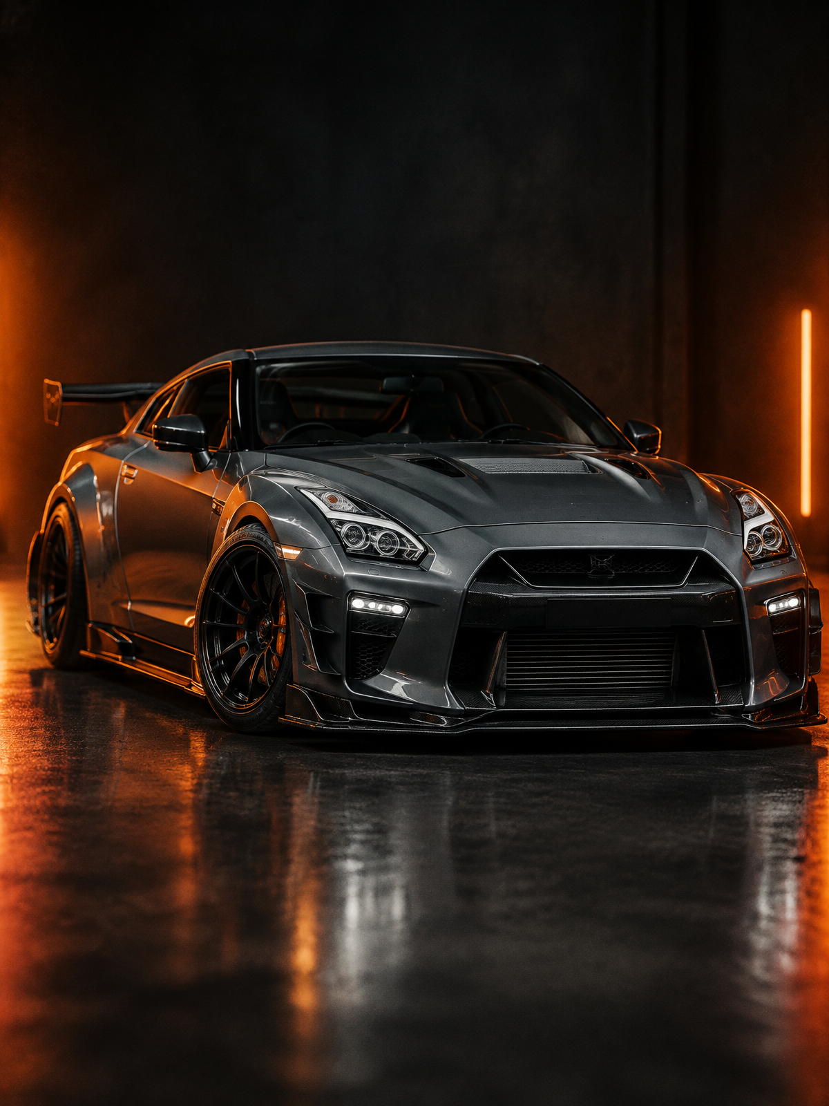 Performance coupe in a garage